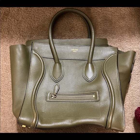 Celine pebbled leather medium tote in Khaki - Picture 6 of 8